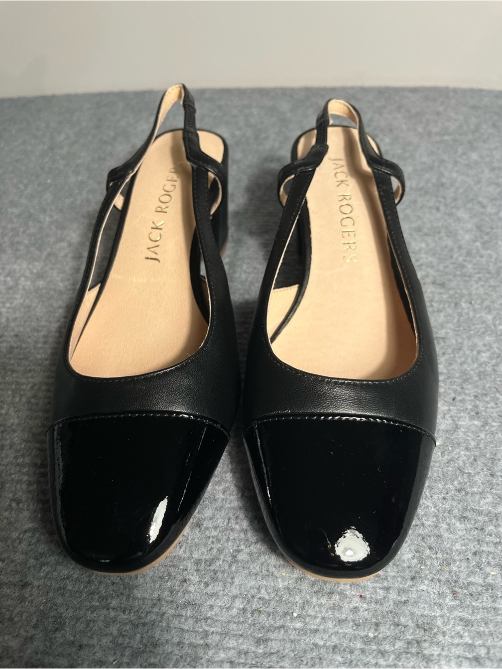 Jack Rogers Black Leather Slingback with Patent Toe Cap